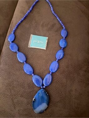 Jay King Blue Agate Pendant Beaded Necklace